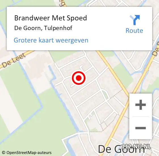 Locatie op kaart van de 112 melding: Brandweer Met Spoed Naar De Goorn, Tulpenhof op 7 juli 2021 18:42