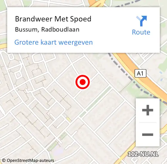 Locatie op kaart van de 112 melding: Brandweer Met Spoed Naar Bussum, Radboudlaan op 7 juli 2021 18:47