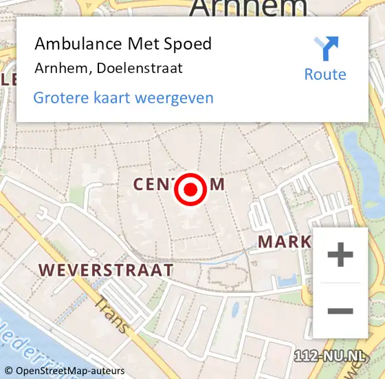 Locatie op kaart van de 112 melding: Ambulance Met Spoed Naar Arnhem, Doelenstraat op 7 juli 2021 18:52