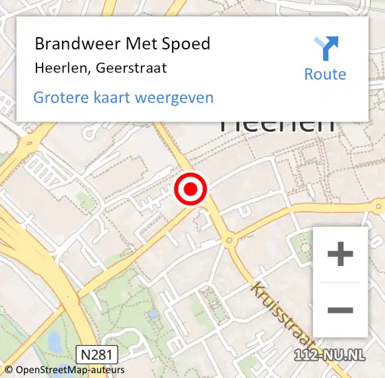 Locatie op kaart van de 112 melding: Brandweer Met Spoed Naar Heerlen, Geerstraat op 7 juli 2021 19:07