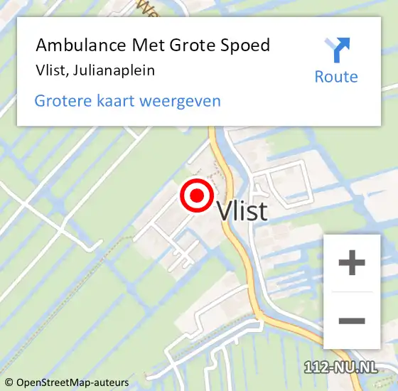 Locatie op kaart van de 112 melding: Ambulance Met Grote Spoed Naar Vlist, Julianaplein op 7 juli 2021 19:34