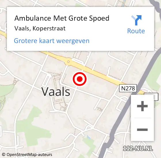 Locatie op kaart van de 112 melding: Ambulance Met Grote Spoed Naar Vaals, Koperstraat op 15 juni 2014 18:16