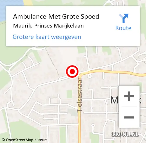 Locatie op kaart van de 112 melding: Ambulance Met Grote Spoed Naar Maurik, Prinses Marijkelaan op 15 juni 2014 18:19