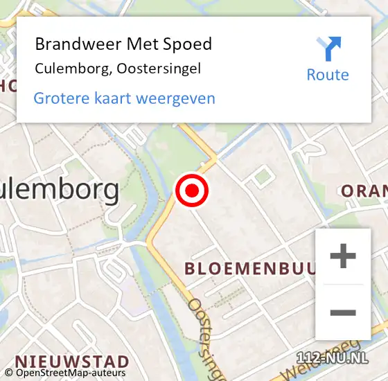 Locatie op kaart van de 112 melding: Brandweer Met Spoed Naar Culemborg, Oostersingel op 7 juli 2021 20:43