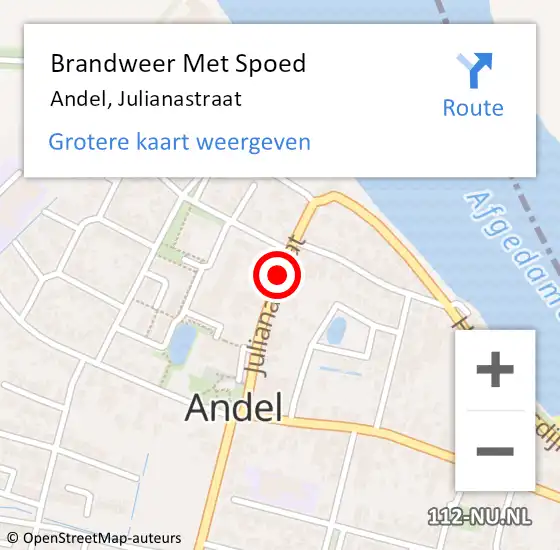 Locatie op kaart van de 112 melding: Brandweer Met Spoed Naar Andel, Julianastraat op 7 juli 2021 20:54