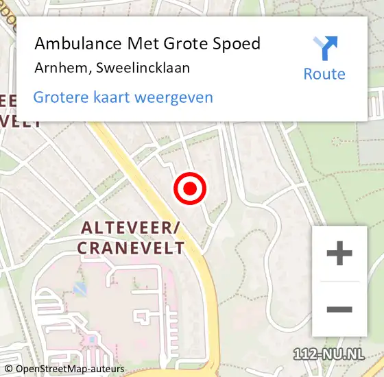 Locatie op kaart van de 112 melding: Ambulance Met Grote Spoed Naar Arnhem, Sweelincklaan op 7 juli 2021 20:56