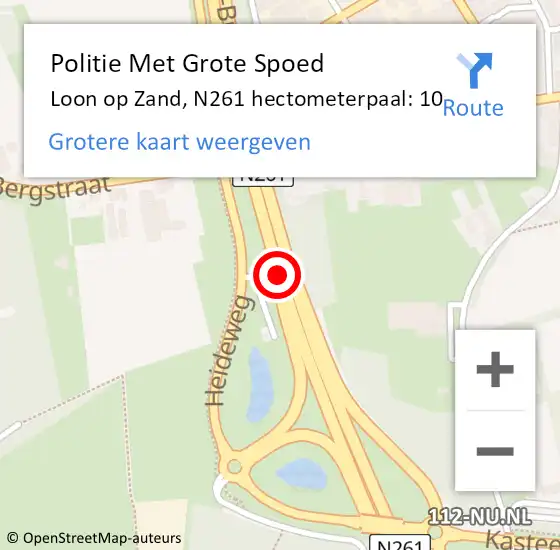 Locatie op kaart van de 112 melding: Politie Met Grote Spoed Naar Loon op Zand, N261 hectometerpaal: 10 op 7 juli 2021 21:02