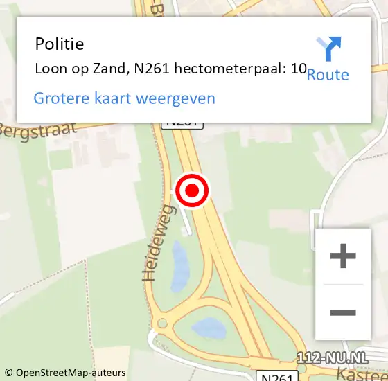 Locatie op kaart van de 112 melding: Politie Loon op Zand, N261 hectometerpaal: 10 op 7 juli 2021 21:02