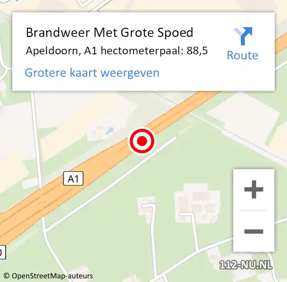 Locatie op kaart van de 112 melding: Brandweer Met Grote Spoed Naar Apeldoorn, A1 hectometerpaal: 88,5 op 7 juli 2021 21:14