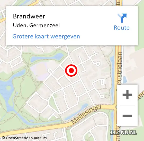 Locatie op kaart van de 112 melding: Brandweer Uden, Germenzeel op 7 juli 2021 21:38