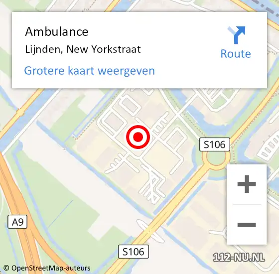 Locatie op kaart van de 112 melding: Ambulance Lijnden, New Yorkstraat op 7 juli 2021 21:46