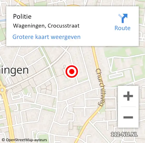 Locatie op kaart van de 112 melding: Politie Wageningen, Crocusstraat op 7 juli 2021 23:47