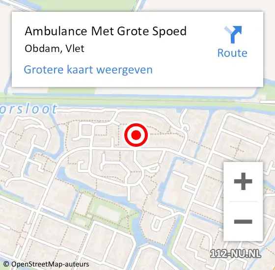 Locatie op kaart van de 112 melding: Ambulance Met Grote Spoed Naar Obdam, Vlet op 7 juli 2021 23:57