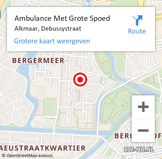 Locatie op kaart van de 112 melding: Ambulance Met Grote Spoed Naar Alkmaar, Debussystraat op 8 juli 2021 00:02