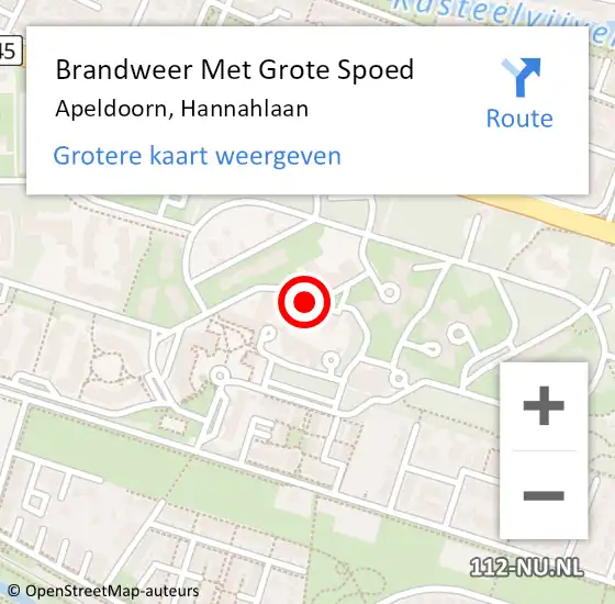 Locatie op kaart van de 112 melding: Brandweer Met Grote Spoed Naar Apeldoorn, Hannahlaan op 8 juli 2021 06:32