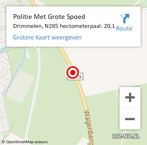 Locatie op kaart van de 112 melding: Politie Met Grote Spoed Naar Drimmelen, N285 hectometerpaal: 20,1 op 8 juli 2021 07:38