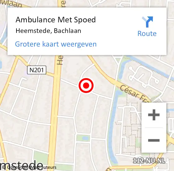 Locatie op kaart van de 112 melding: Ambulance Met Spoed Naar Heemstede, Bachlaan op 8 juli 2021 07:45