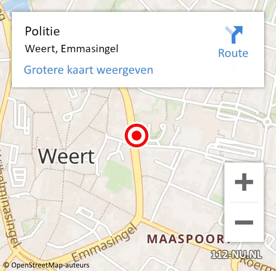 Locatie op kaart van de 112 melding: Politie Weert, Emmasingel op 8 juli 2021 07:49