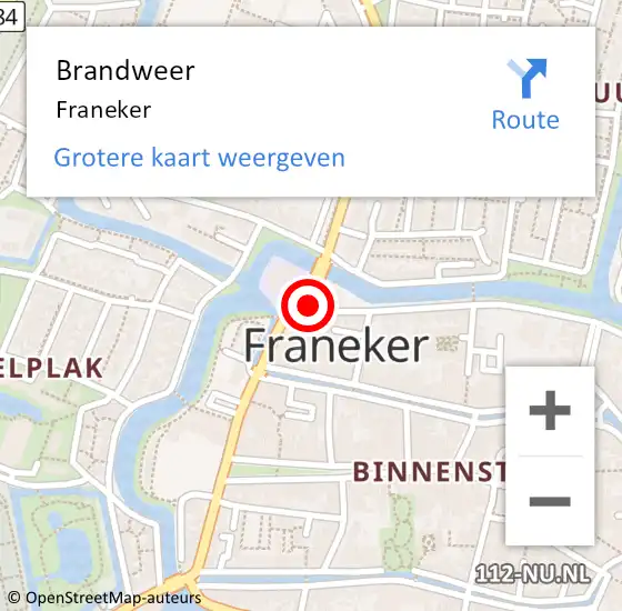 Locatie op kaart van de 112 melding: Brandweer Franeker op 8 juli 2021 08:23