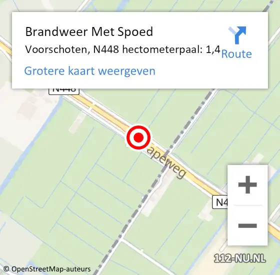 Locatie op kaart van de 112 melding: Brandweer Met Spoed Naar Voorschoten, N448 hectometerpaal: 1,4 op 8 juli 2021 08:51