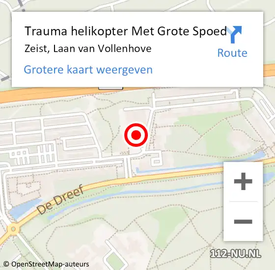 Locatie op kaart van de 112 melding: Trauma helikopter Met Grote Spoed Naar Zeist, Laan van Vollenhove op 8 juli 2021 09:20