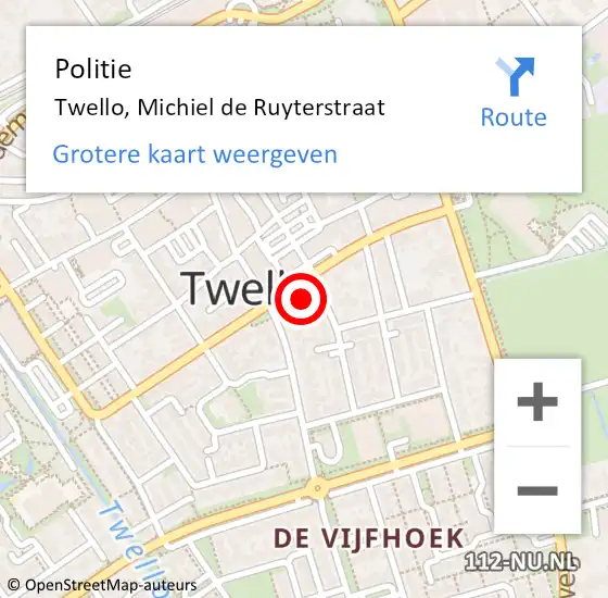 Locatie op kaart van de 112 melding: Politie Twello, Michiel de Ruyterstraat op 8 juli 2021 09:43