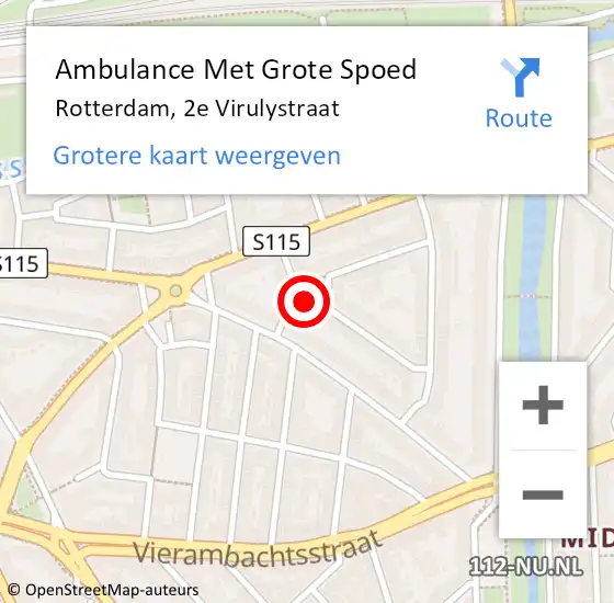 Locatie op kaart van de 112 melding: Ambulance Met Grote Spoed Naar Rotterdam, 2e Virulystraat op 15 juni 2014 19:25