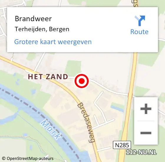 Locatie op kaart van de 112 melding: Brandweer Terheijden, Bergen op 8 juli 2021 10:24