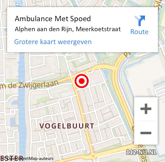 Locatie op kaart van de 112 melding: Ambulance Met Spoed Naar Alphen aan den Rijn, Meerkoetstraat op 8 juli 2021 10:33