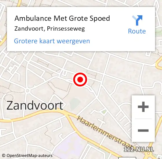 Locatie op kaart van de 112 melding: Ambulance Met Grote Spoed Naar Zandvoort, Prinsesseweg op 8 juli 2021 11:42