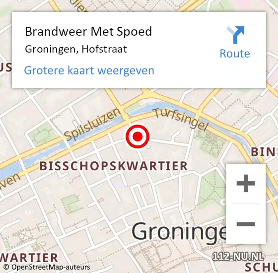 Locatie op kaart van de 112 melding: Brandweer Met Spoed Naar Groningen, Hofstraat op 15 juni 2014 19:46