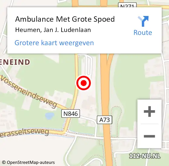 Locatie op kaart van de 112 melding: Ambulance Met Grote Spoed Naar Heumen, Jan J. Ludenlaan op 8 juli 2021 11:56