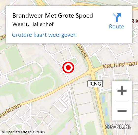 Locatie op kaart van de 112 melding: Brandweer Met Grote Spoed Naar Weert, Hallenhof op 8 juli 2021 12:13