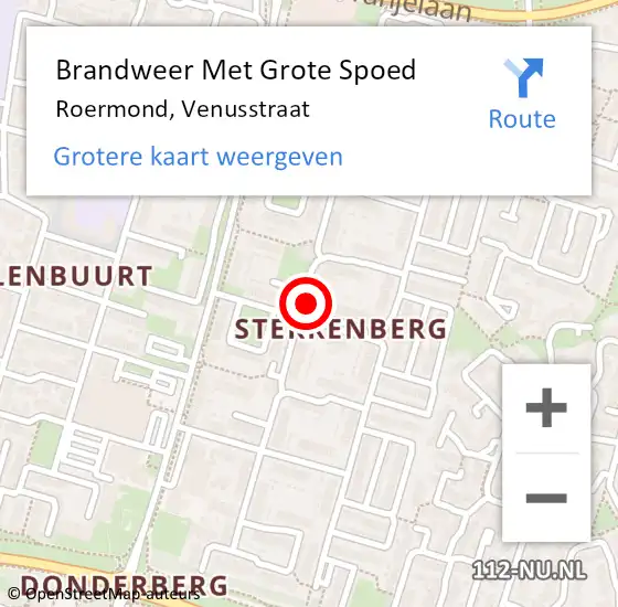 Locatie op kaart van de 112 melding: Brandweer Met Grote Spoed Naar Roermond, Venusstraat op 8 juli 2021 12:15