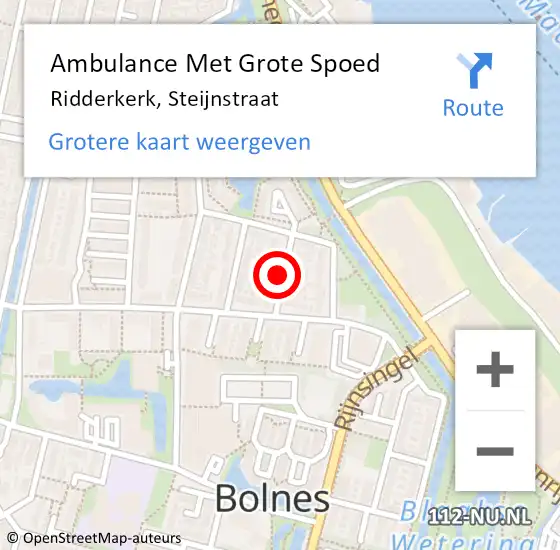 Locatie op kaart van de 112 melding: Ambulance Met Grote Spoed Naar Ridderkerk, Steijnstraat op 8 juli 2021 12:24