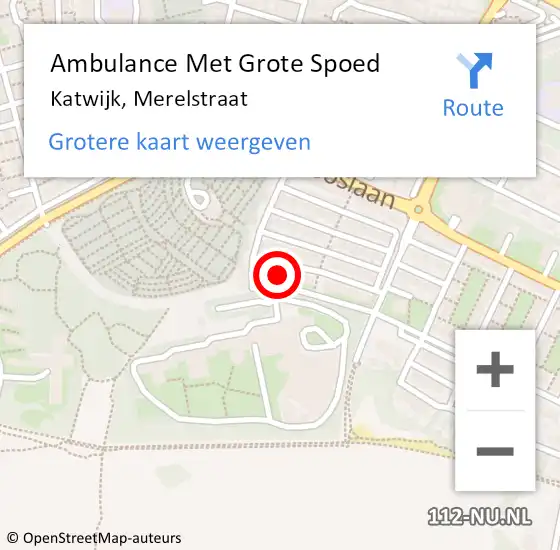 Locatie op kaart van de 112 melding: Ambulance Met Grote Spoed Naar Katwijk, Merelstraat op 8 juli 2021 12:28