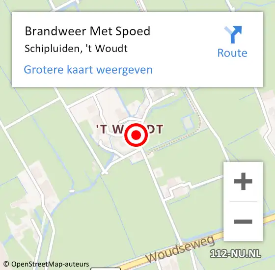 Locatie op kaart van de 112 melding: Brandweer Met Spoed Naar Schipluiden, 't Woudt op 8 juli 2021 12:41