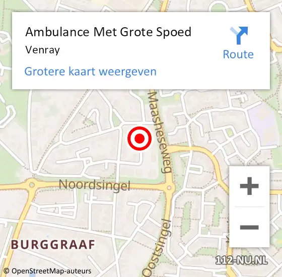 Locatie op kaart van de 112 melding: Ambulance Met Grote Spoed Naar Venray op 8 juli 2021 12:53