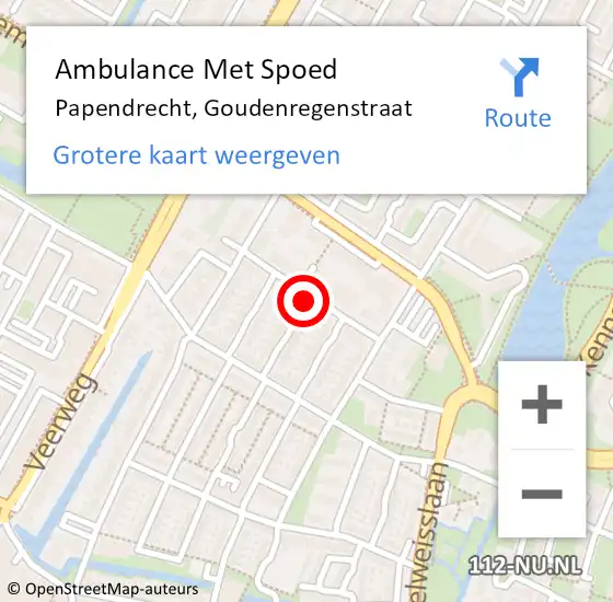 Locatie op kaart van de 112 melding: Ambulance Met Spoed Naar Papendrecht, Goudenregenstraat op 8 juli 2021 12:55