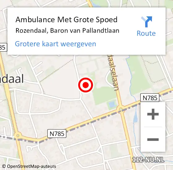 Locatie op kaart van de 112 melding: Ambulance Met Grote Spoed Naar Rozendaal, Baron van Pallandtlaan op 8 juli 2021 13:12