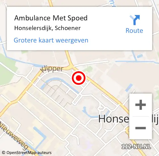 Locatie op kaart van de 112 melding: Ambulance Met Spoed Naar Honselersdijk, Schoener op 8 juli 2021 13:18