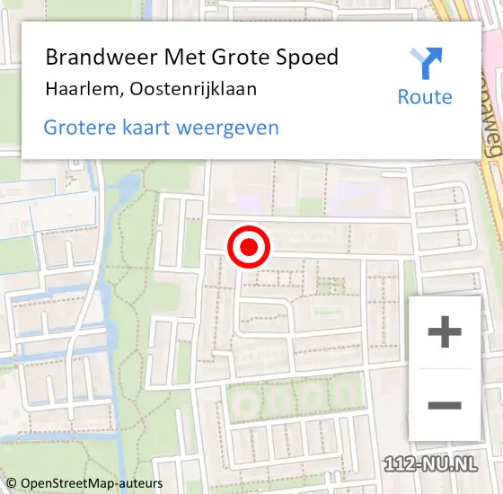 Locatie op kaart van de 112 melding: Brandweer Met Grote Spoed Naar Haarlem, Oostenrijklaan op 8 juli 2021 13:19