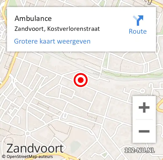 Locatie op kaart van de 112 melding: Ambulance Zandvoort, Kostverlorenstraat op 8 juli 2021 13:19