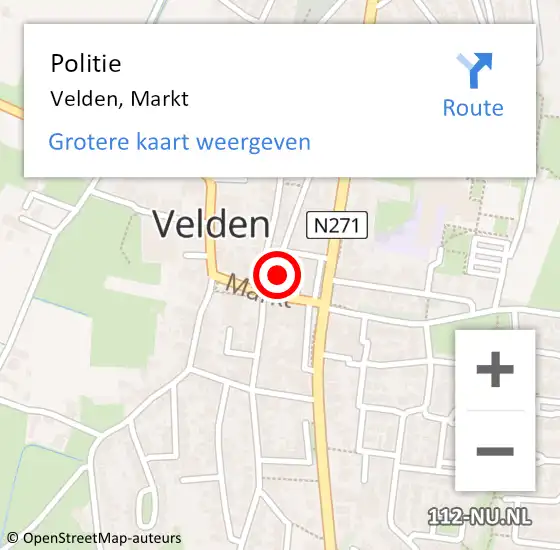 Locatie op kaart van de 112 melding: Politie Velden, Markt op 8 juli 2021 13:35