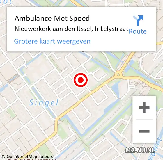 Locatie op kaart van de 112 melding: Ambulance Met Spoed Naar Nieuwerkerk aan den IJssel, Ir Lelystraat op 8 juli 2021 13:35