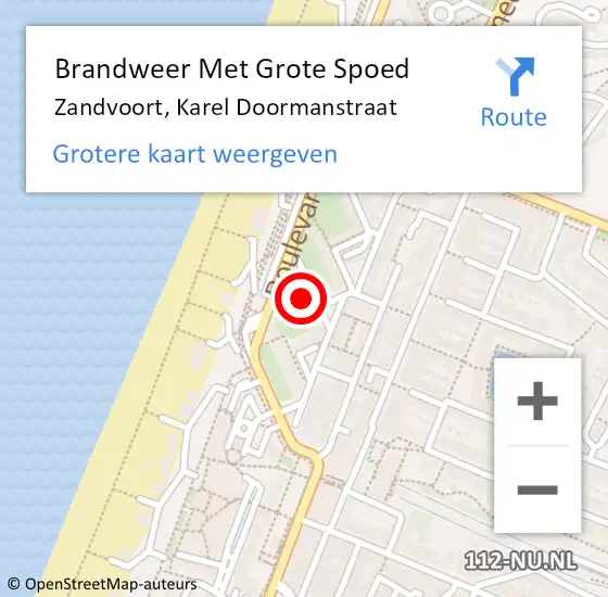 Locatie op kaart van de 112 melding: Brandweer Met Grote Spoed Naar Zandvoort, Karel Doormanstraat op 8 juli 2021 13:37