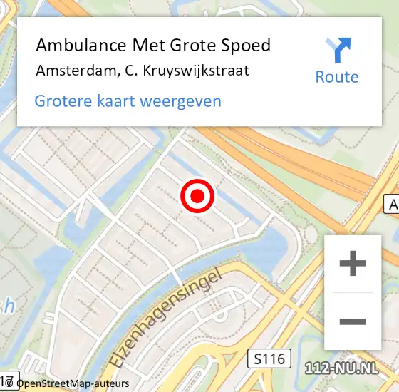 Locatie op kaart van de 112 melding: Ambulance Met Grote Spoed Naar Amsterdam, C. Kruyswijkstraat op 8 juli 2021 13:57