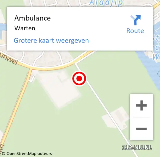 Locatie op kaart van de 112 melding: Ambulance Warten op 8 juli 2021 14:03