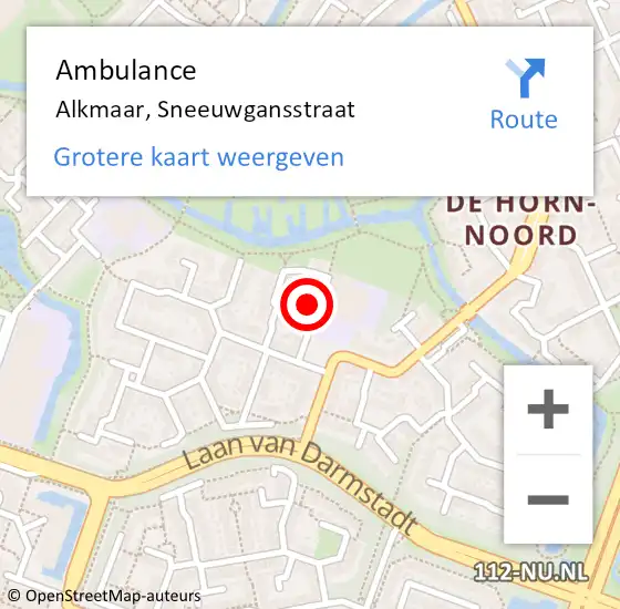 Locatie op kaart van de 112 melding: Ambulance Alkmaar, Sneeuwgansstraat op 8 juli 2021 14:04