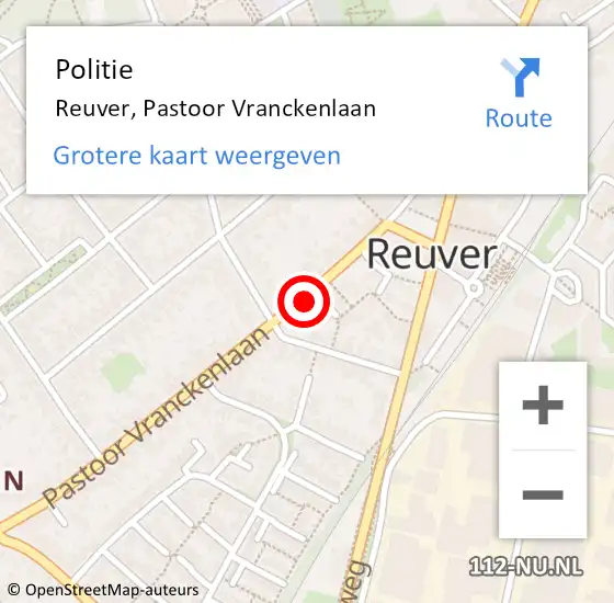 Locatie op kaart van de 112 melding: Politie Reuver, Pastoor Vranckenlaan op 8 juli 2021 14:45